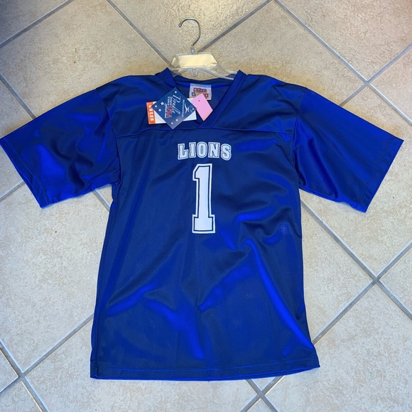Kids Unisex 3T-XL Blue & White Lions #1 Logo Football Uniform Sports Jersey NWT - Picture 1 of 2